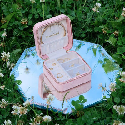 Boîte à bijoux de voyage Corinne - Velours Rose