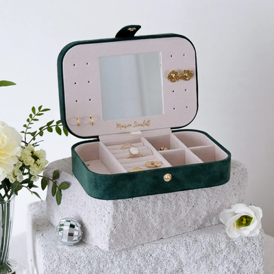 Boîte à bijoux de voyage Brigitte - Velours Vert