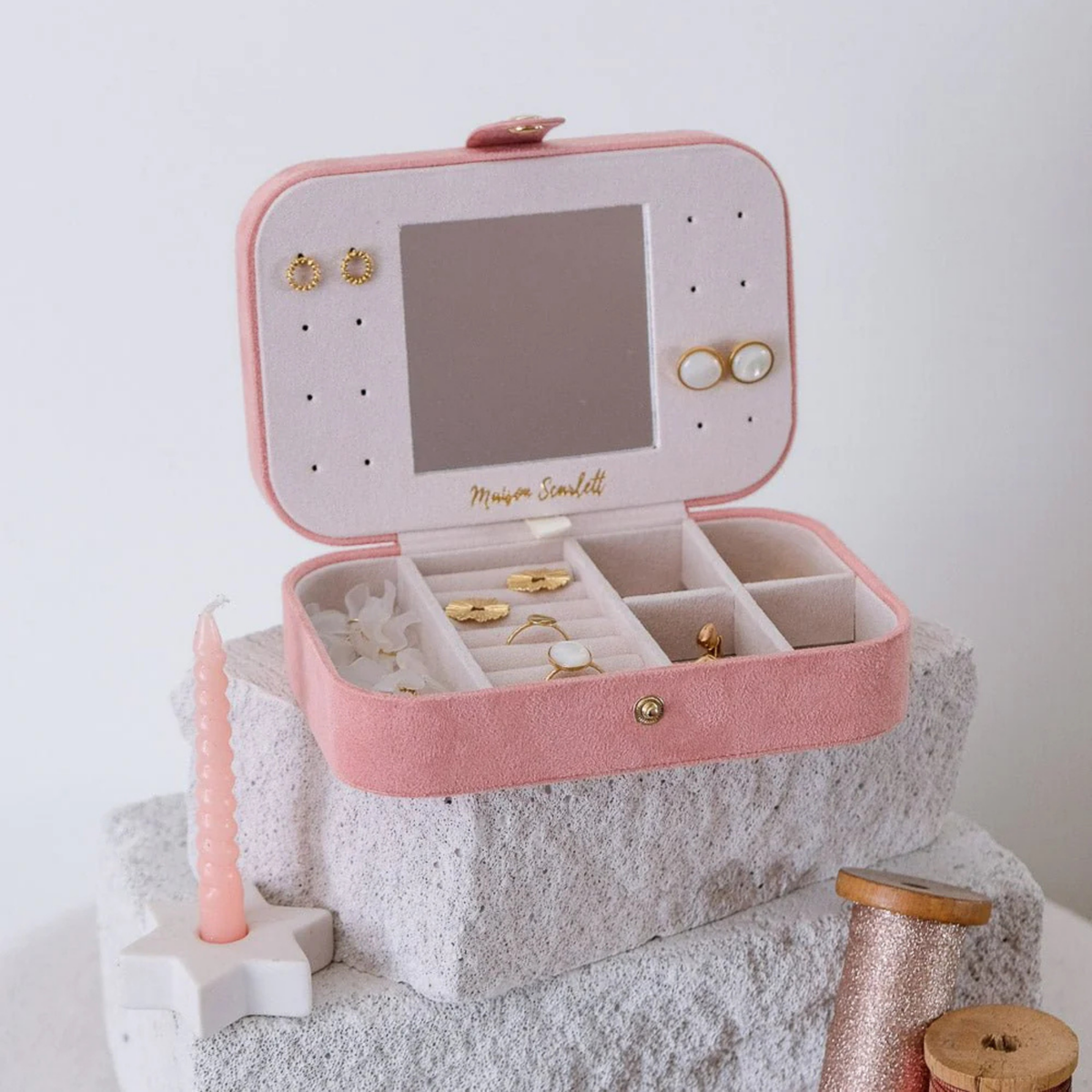 Boîte à bijoux de voyage Brigitte - Velours Rose