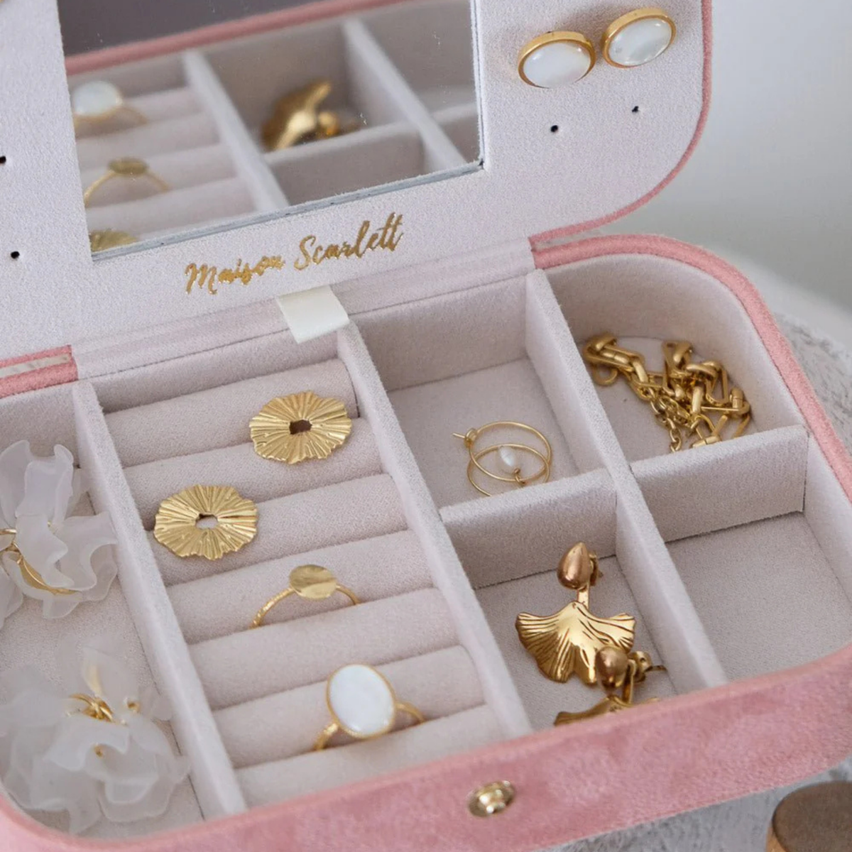 Boîte à bijoux de voyage Brigitte - Velours Rose