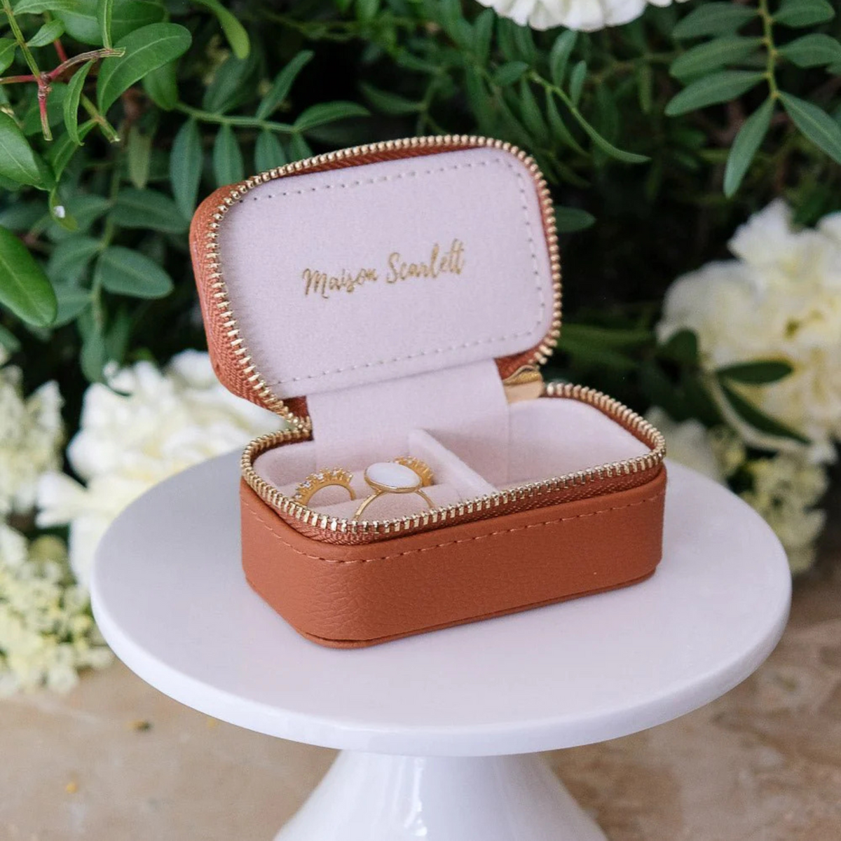 Mini boîte à Bijoux de voyage Marie - cuir PU Camel