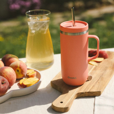 Mug isotherme inox 600ml avec anse - Matt Pêche avec paille intégrée