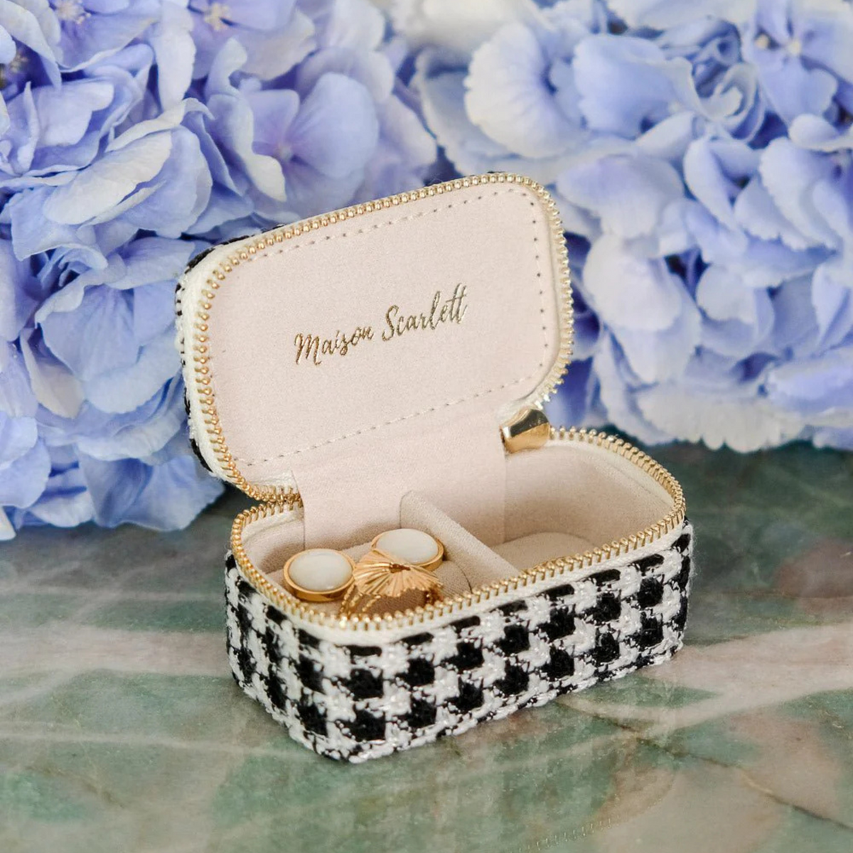 Mini boîte à Bijoux de voyage Marie - Pied de poule Noir