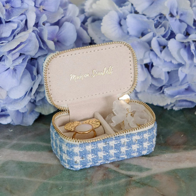 Mini boîte à Bijoux de voyage Marie - Pied de poule Bleu