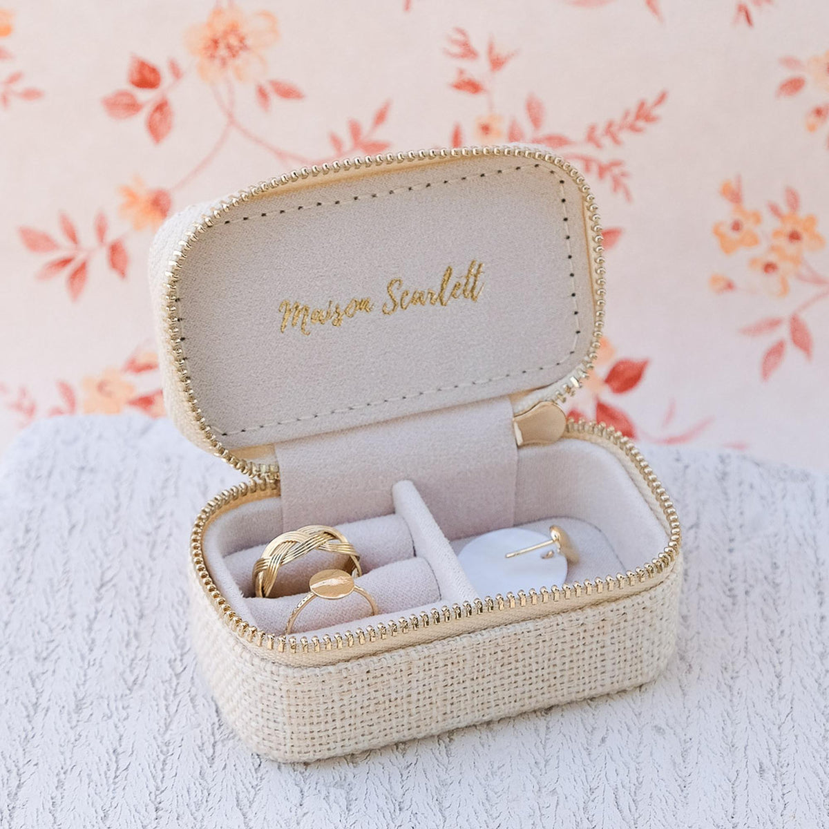 Mini boîte à Bijoux de voyage Marie - Lin Beige