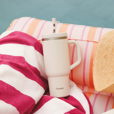 Gourde isotherme inox 900ml - Matt Sable - Travel Cup avec paille intégrée