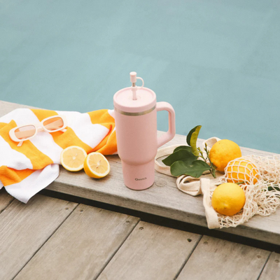 Gourde isotherme inox 900ml - Pastel rose mat - Travel Cup avec paille intégrée