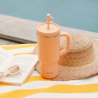 Gourde isotherme inox 900ml - Abricot mat - Travel Cup avec paille intégrée