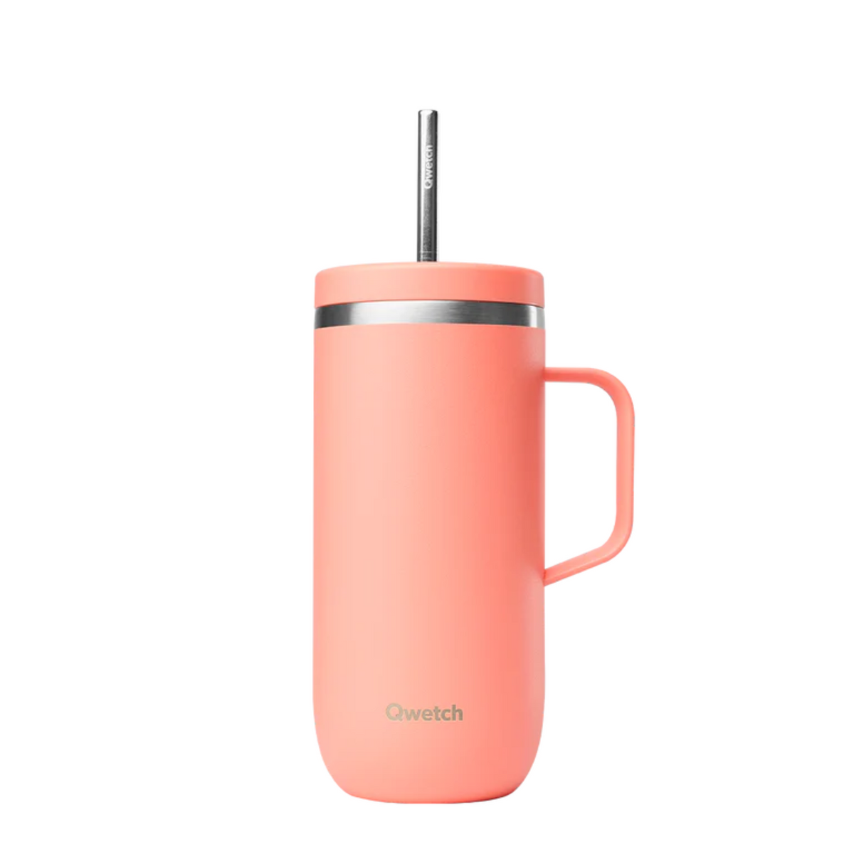 Mug isotherme inox 600ml avec anse - Matt Pêche avec paille intégrée