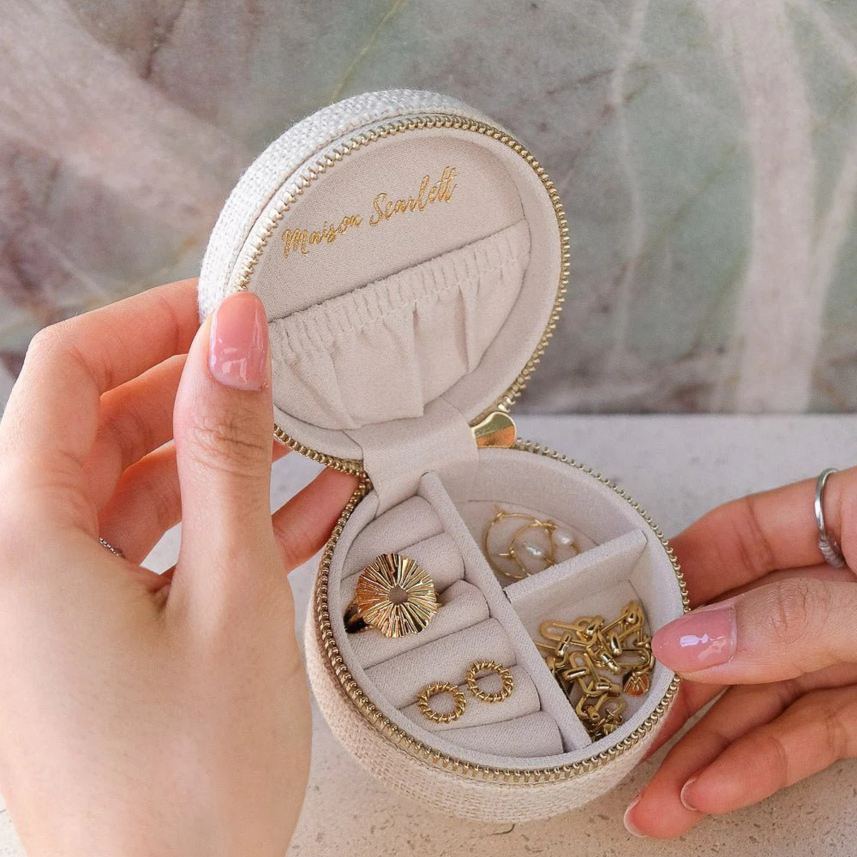 Boîte à Bijoux de voyage Yvonne - Lin Beige