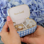 Mini boîte à Bijoux de voyage Marie - Pied de poule Bleu