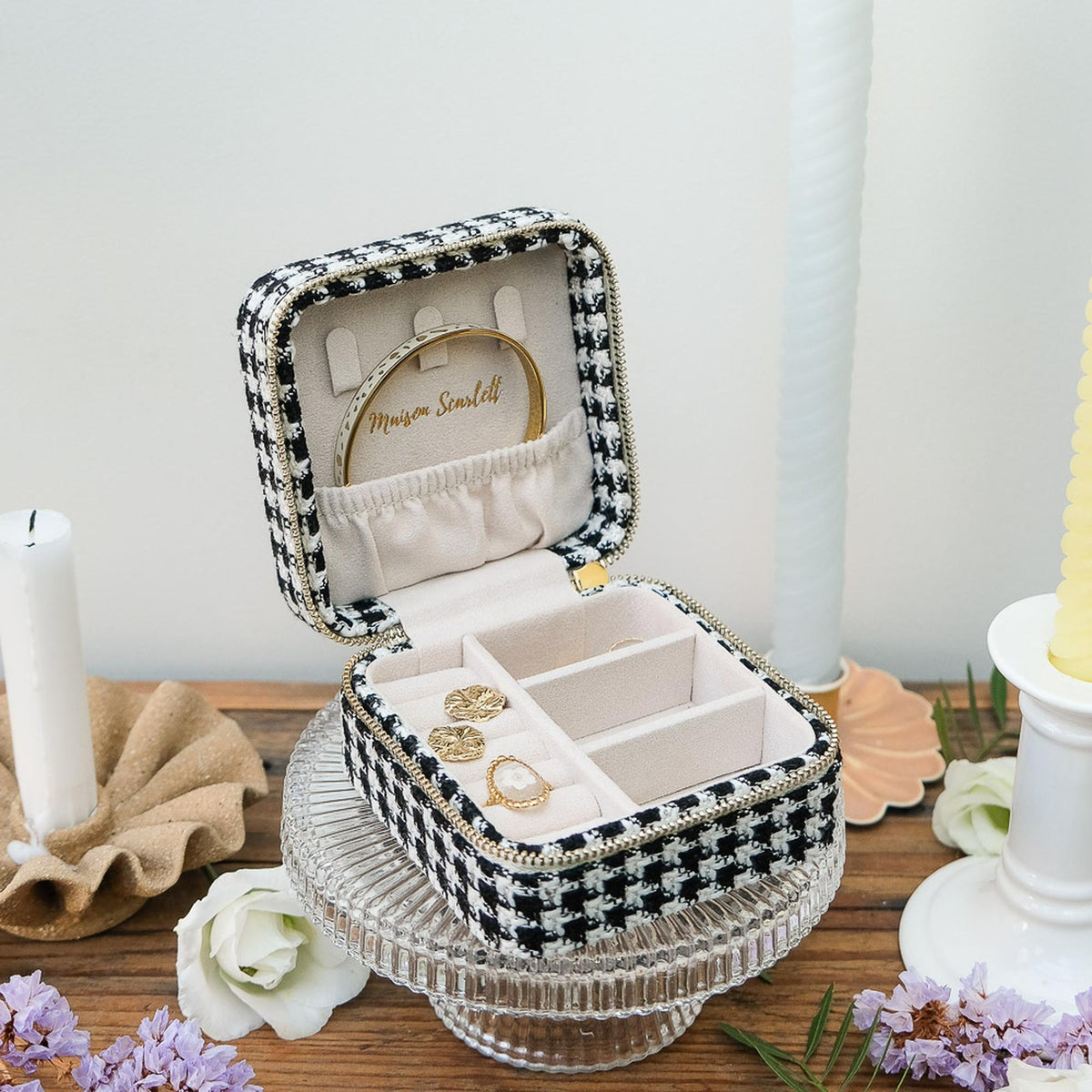 Boîte à Bijoux de voyage Corinne - Pied-de-poule Noir