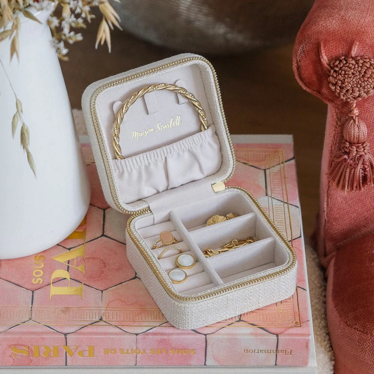 Boîte à Bijoux de voyage Corinne - Lin Beige