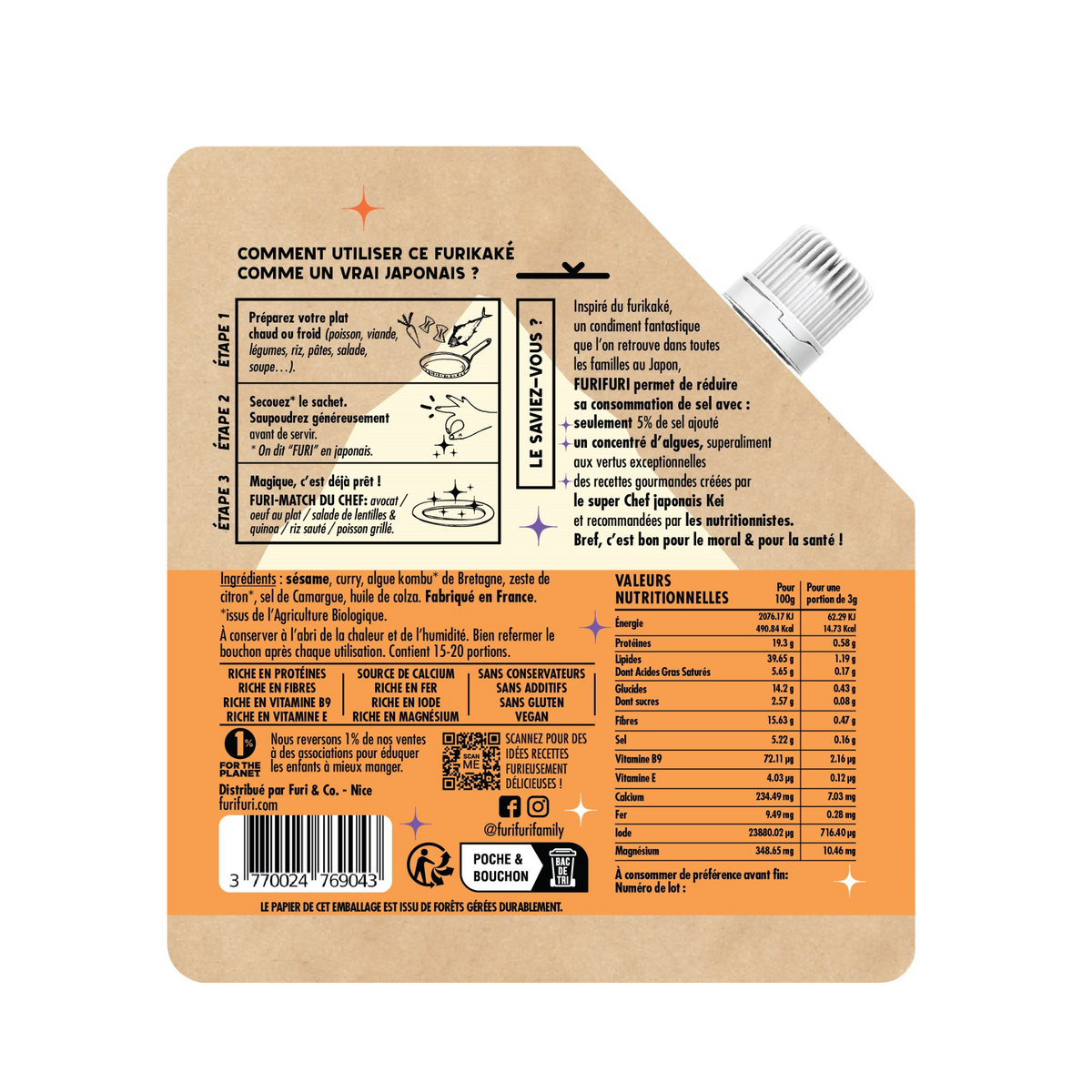 Furikake Curry Doux - Alternative au sel - Condiment sésame & algues