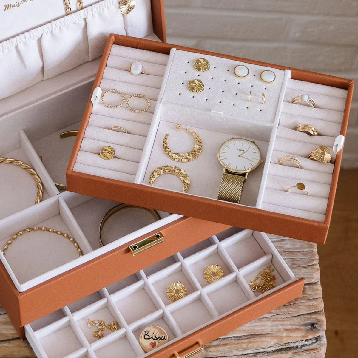 Boîte à Bijoux Denise - Cuir PU Camel