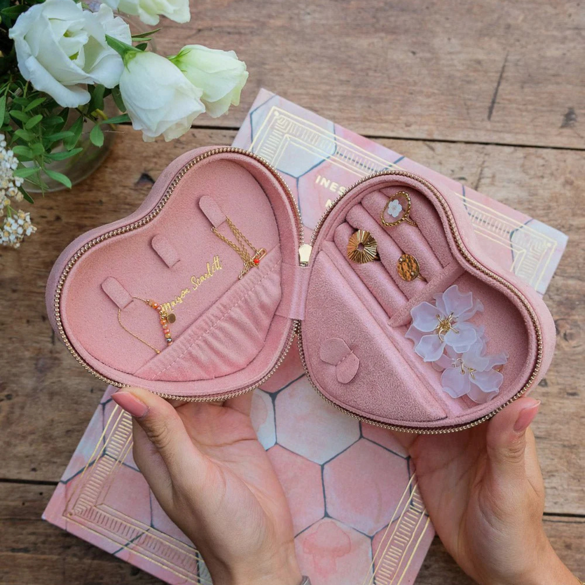 Boîte à Bijoux Celeste - Velours Rose