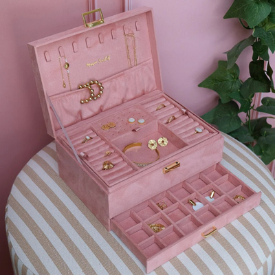Boîte à bijoux Denise  - Velours Rose