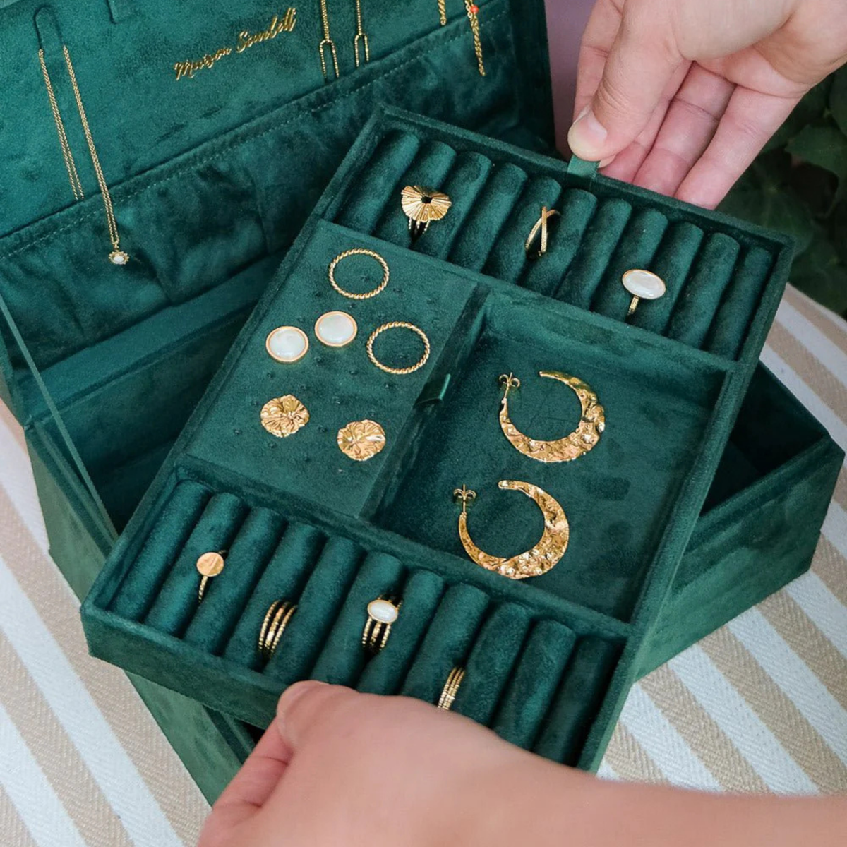 Boîte à bijoux Denise  - Velours Vert