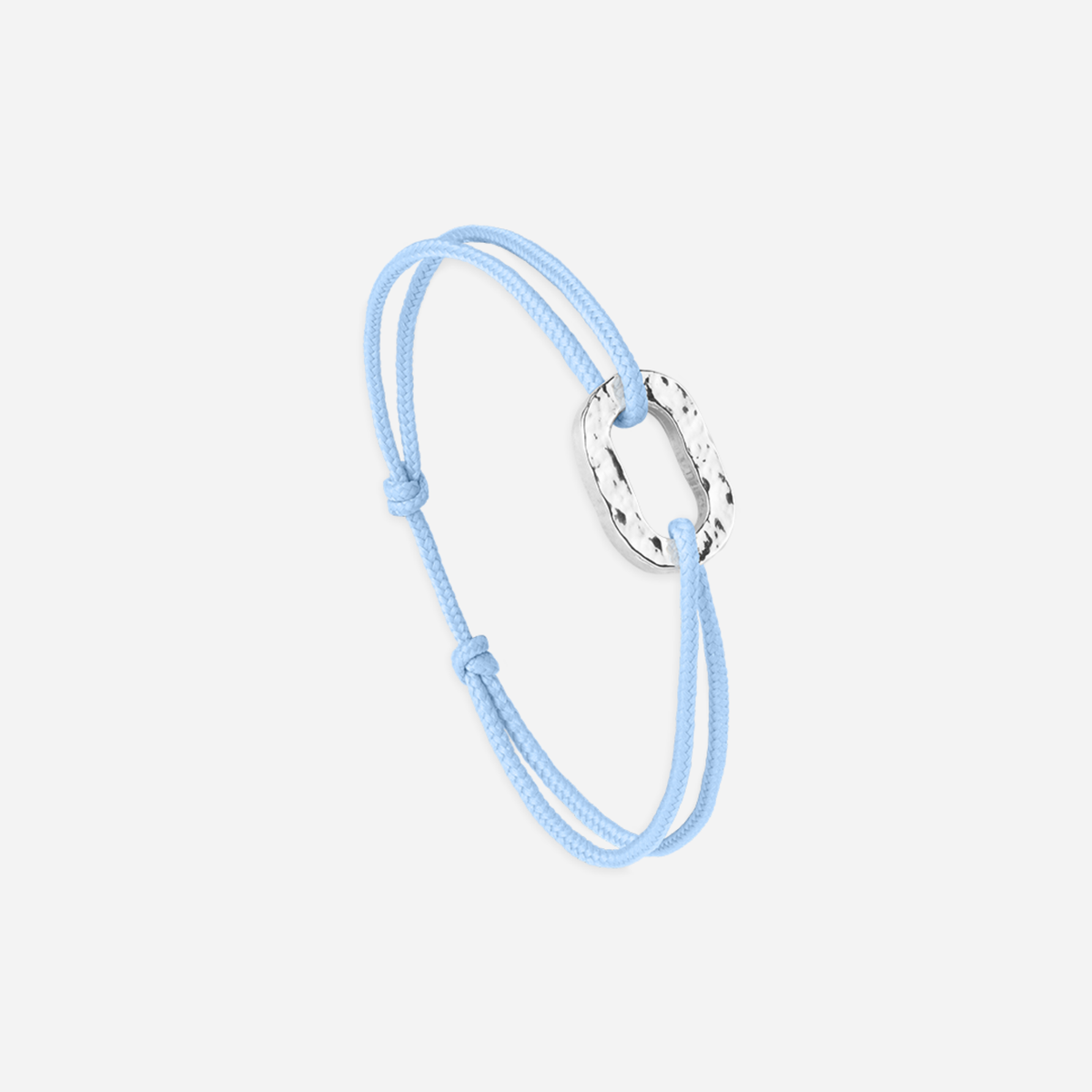 Bracelet Brion maillon plat 16 mm martelé plaqué argent - Bleu ciel