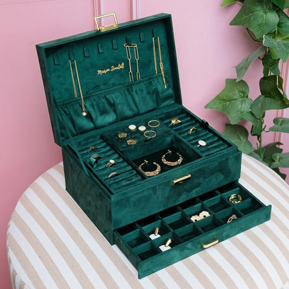 Boîte à Bijoux Denise  - Velours Vert