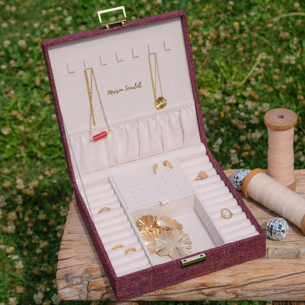 Boîte à Bijoux Anne - Lin bordeaux