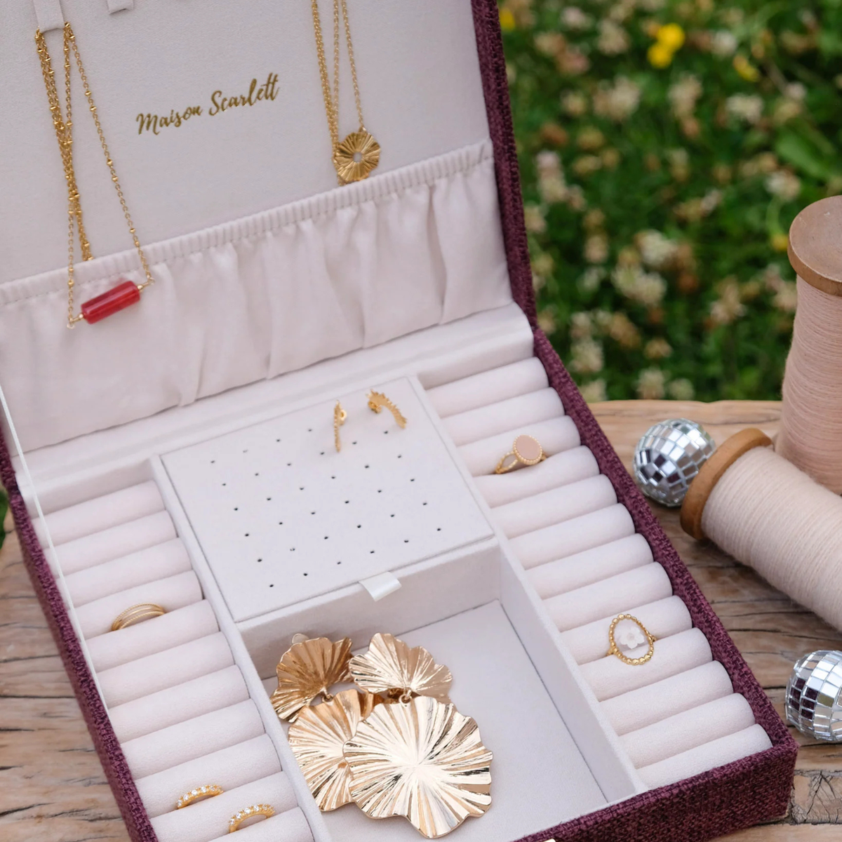 Boîte à Bijoux Anne - Lin bordeaux