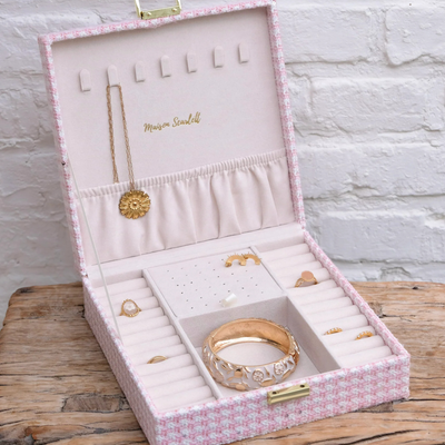 Boîte à Bijoux Anne - Pied-de-poule rose