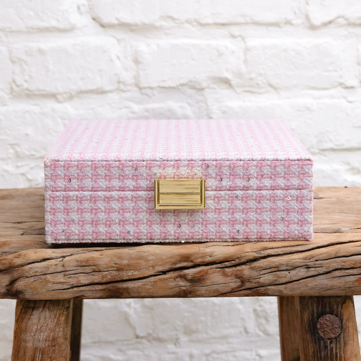 Boîte à Bijoux Anne - Pied-de-poule rose