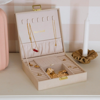 Boîte à Bijoux Anne - Velours cotelé beige