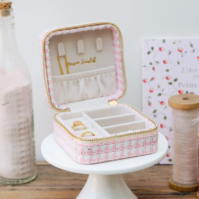 Boîte à Bijoux de voyage Corinne - Pied-de-poule Rose