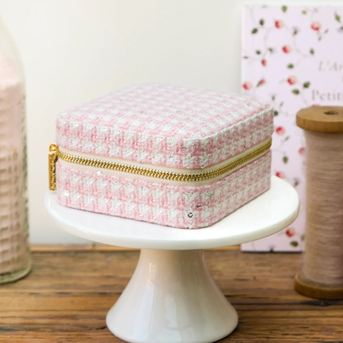 Boîte à Bijoux de voyage Corinne - Pied-de-poule Rose