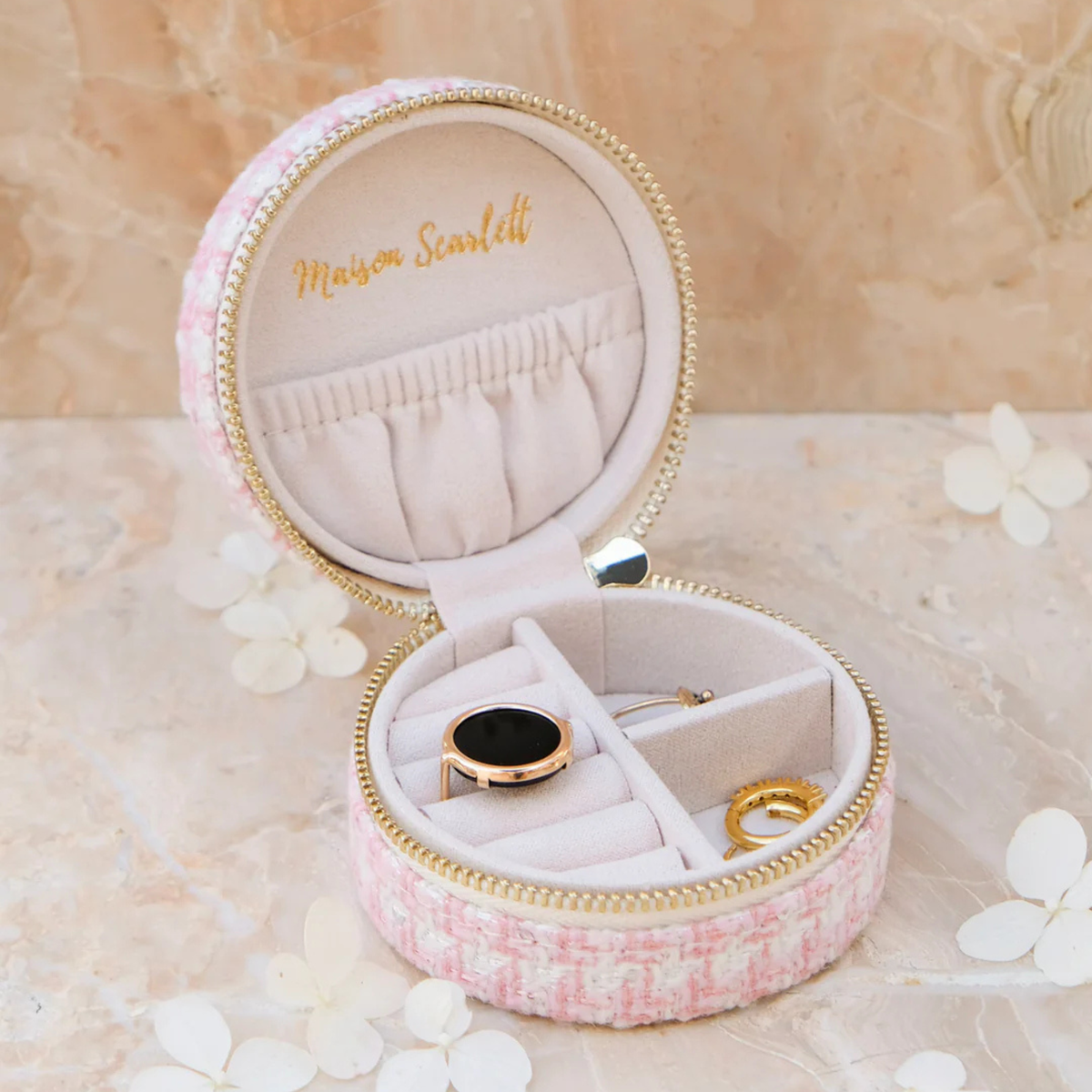 Boîte à Bijoux de voyage Yvonne - Pied-de-poule rose