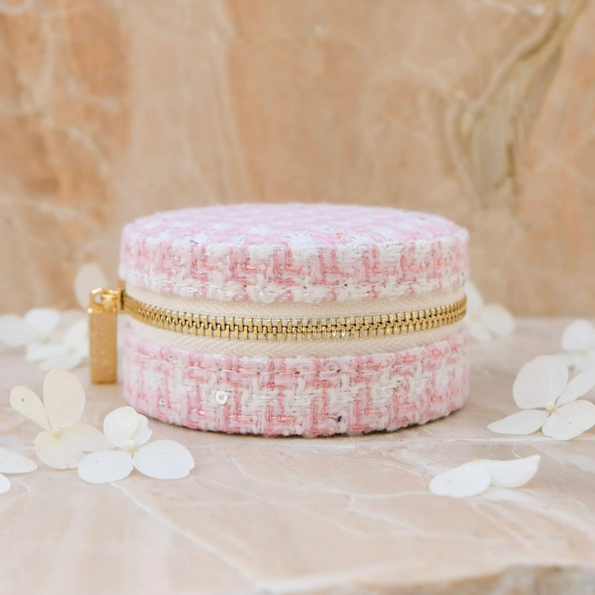 Boîte à Bijoux de voyage Yvonne - Pied-de-poule rose