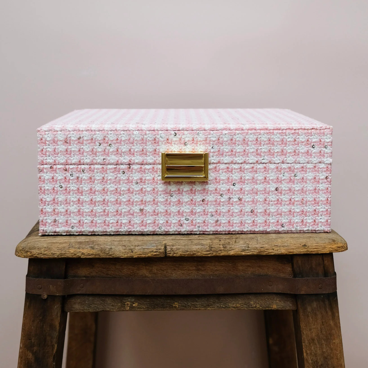 Boîte à Bijoux Louise - Pied-de-poule Rose