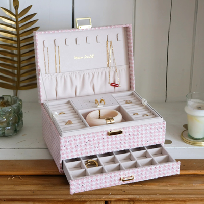 Boîte à Bijoux Denise - Pied-de-poule Rose