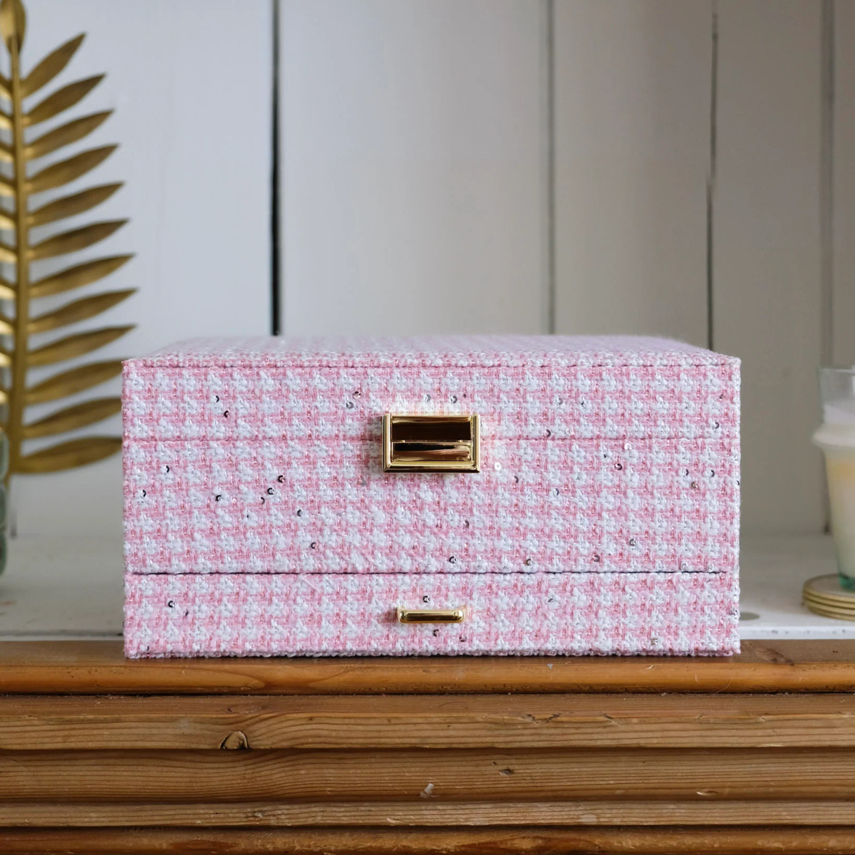 Boîte à Bijoux Denise - Pied-de-poule Rose