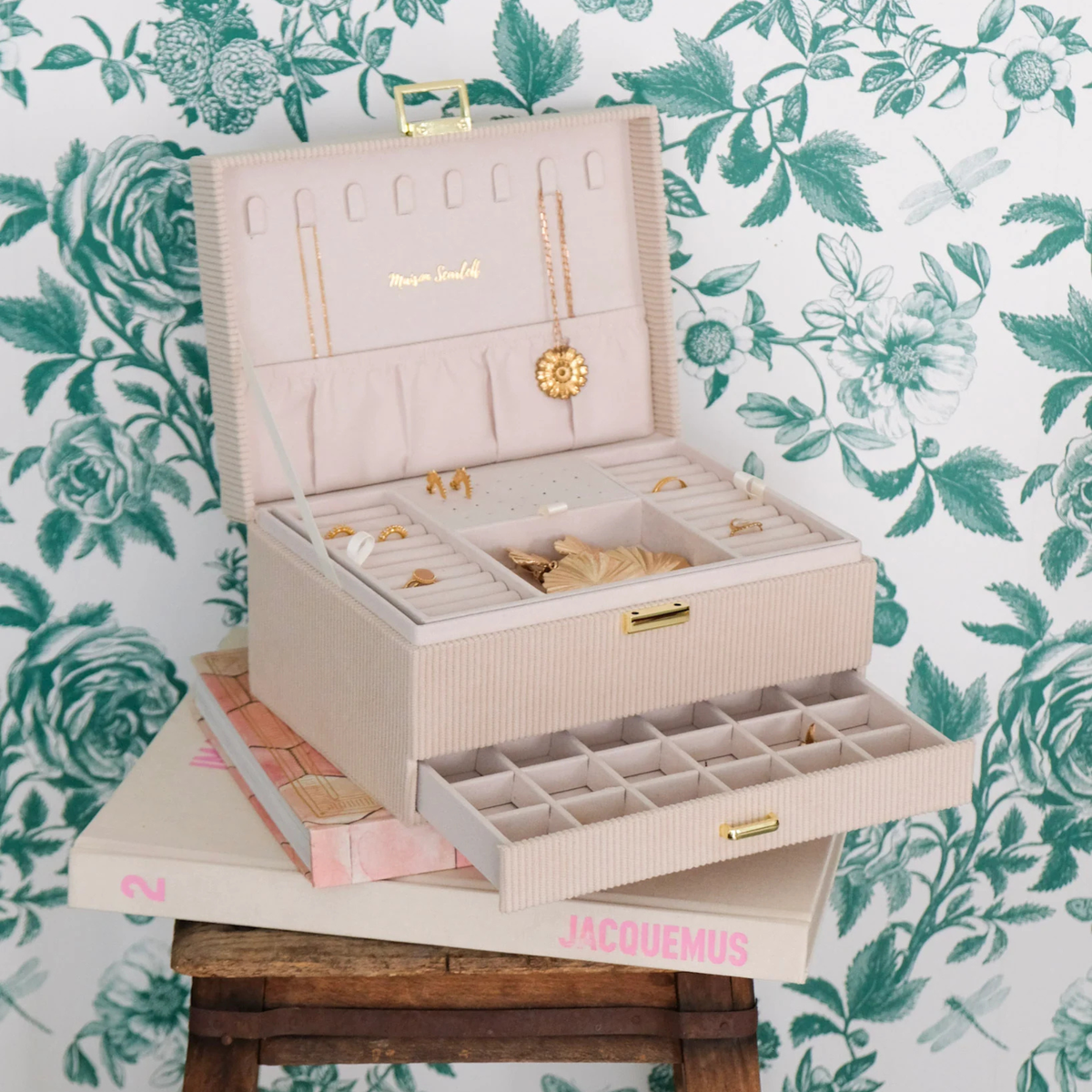 Boîte à Bijoux Denise - Velours Côtelé Beige