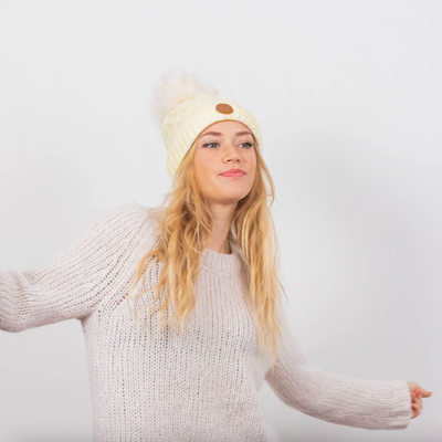Bonnet 3 pompons - Appletini Blanc Cassé