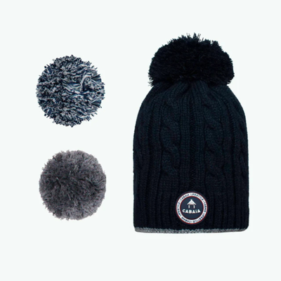 Bonnet 3 pompons - Creamy Bleu foncé