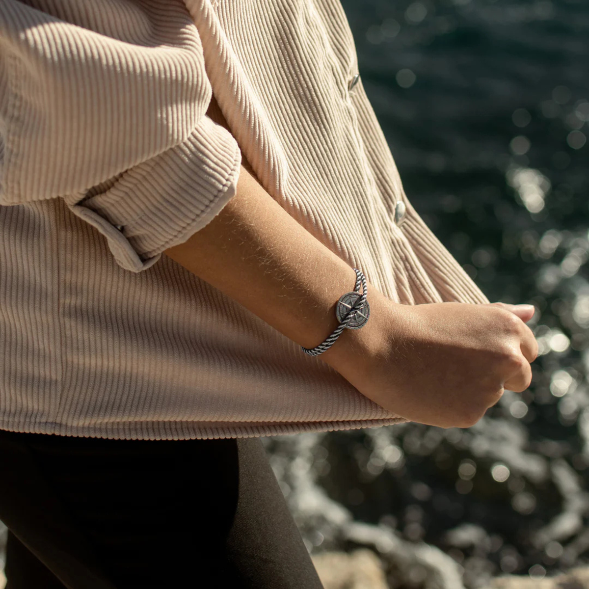 Bracelet Bise rose des vents argent vieilli - Beige bleu