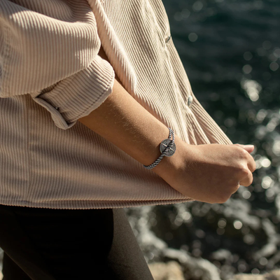 Bracelet Bise rose des vents argent vieilli - Beige bleu