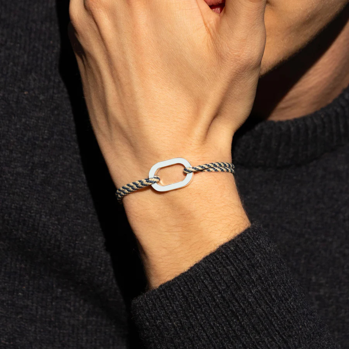 Bracelet Bosse maillon plat 22 mm plaqué argent - Bleu Beige