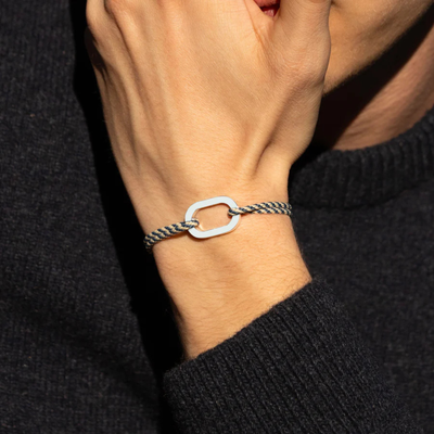 Bracelet Bosse maillon plat 22 mm plaqué argent - Bleu Beige