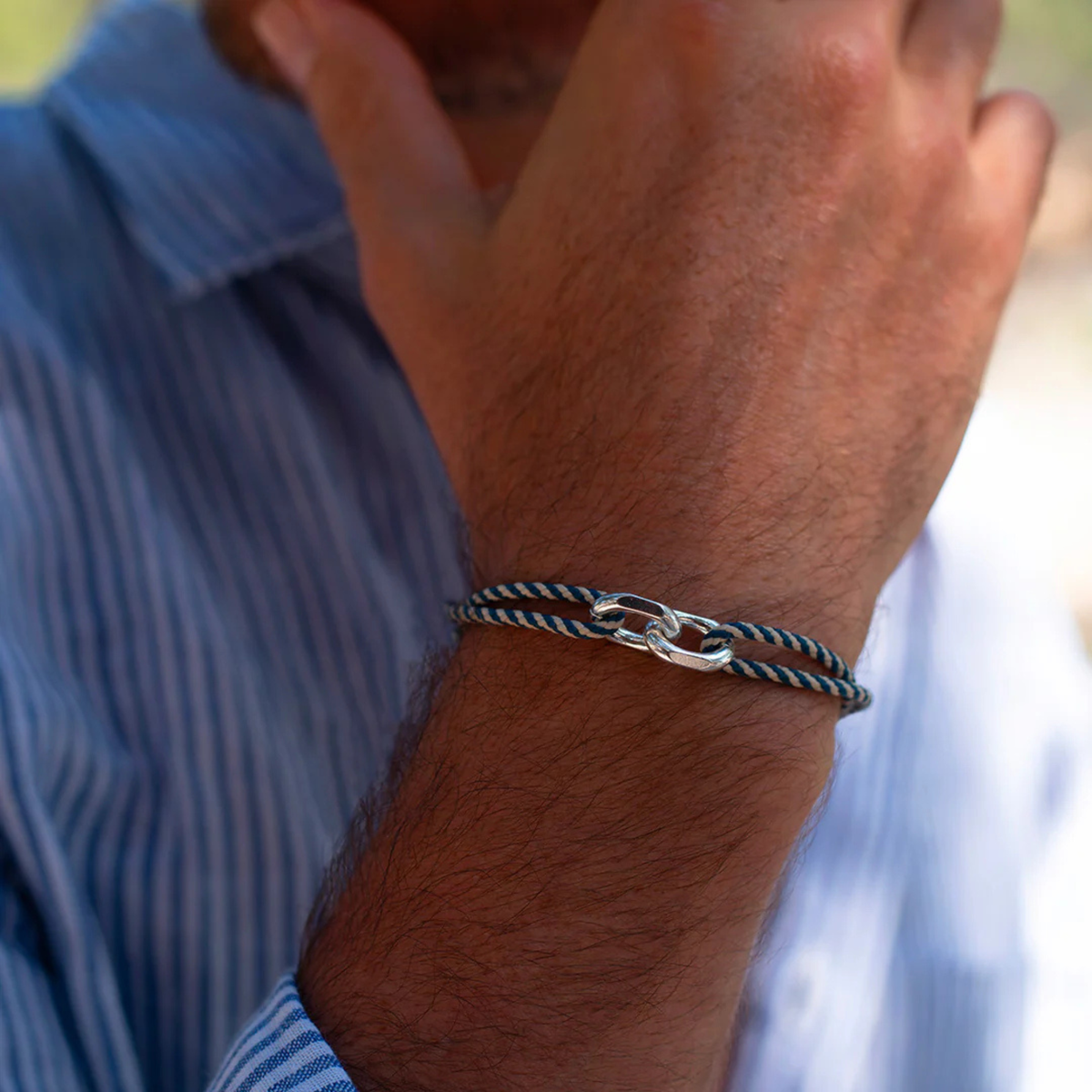 Bracelet Colmar union 22 mm plaqué argent - Beige bleu