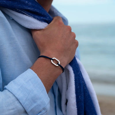 Bracelet Darse maillon plat 22 mm plaqué argent - Bleu nuit