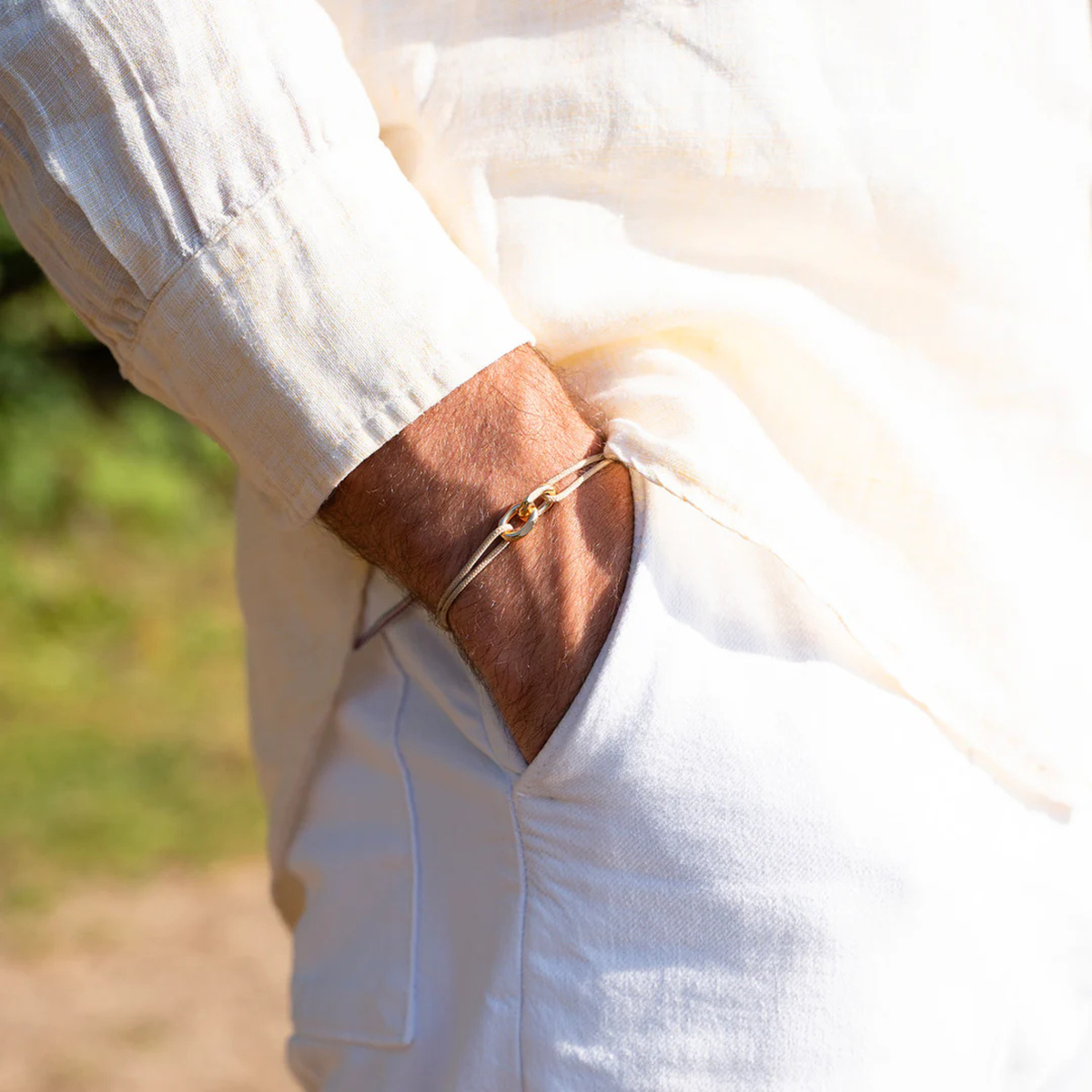 Bracelet Havane union plaqué or - Beige