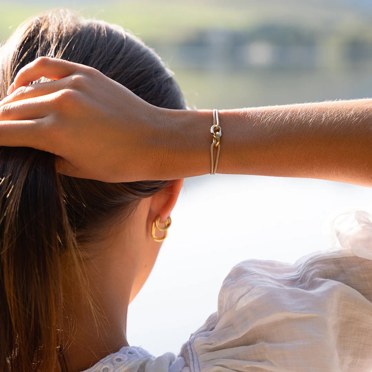 Bracelet Havane union plaqué or - Beige