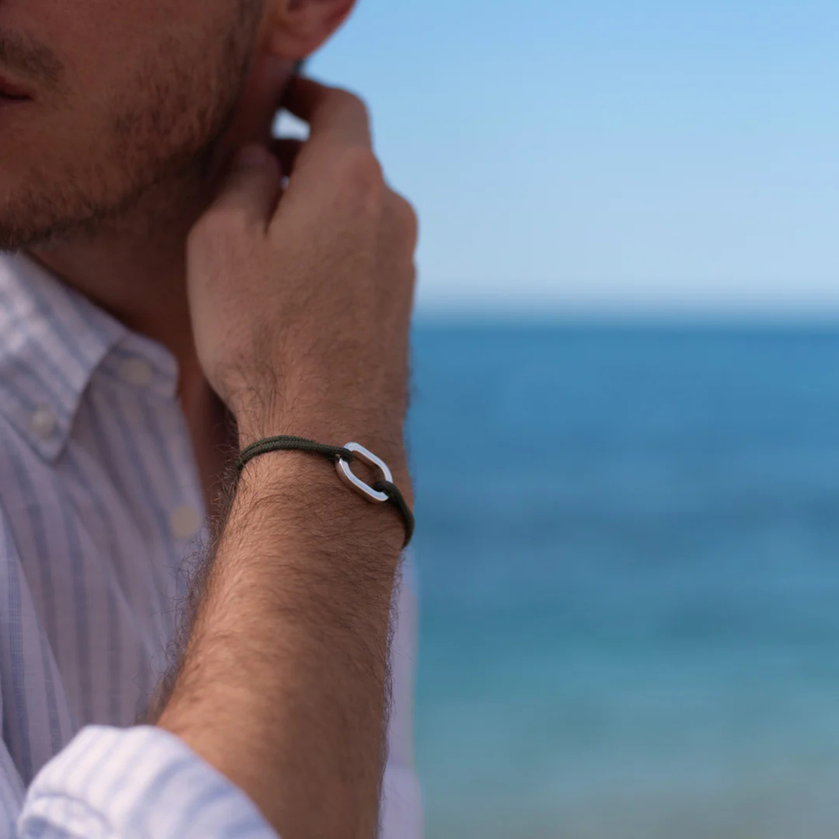 Bracelet Tige maillon plat 22 mm plaqué argent - Kaki