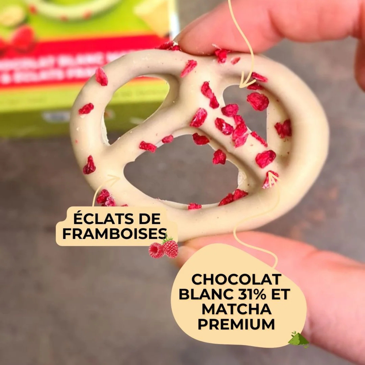 Bretzel - Chocolat blanc matcha éclats de framboises