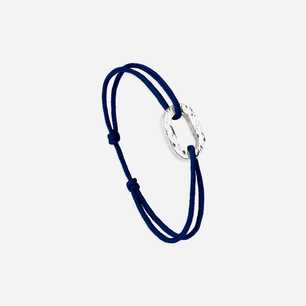Bracelet Concarneau maillon plat 16 mm martelé plaqué argent - Bleu nuit